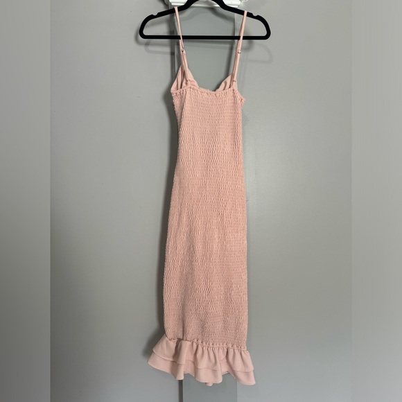 Pink Gingham Print Smocked Fitted Self-Tie Maternity Midi Dress - Picture 6 of 6